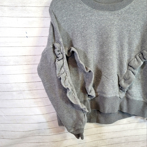 MILES FOR MADEWELL GRAY RUFFLE SWEATSHIRT, SZ XS - Picture 6 of 11